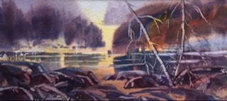Cape Breton Inlet – framed watercolour by Nora Gross, 4.5" x 9"