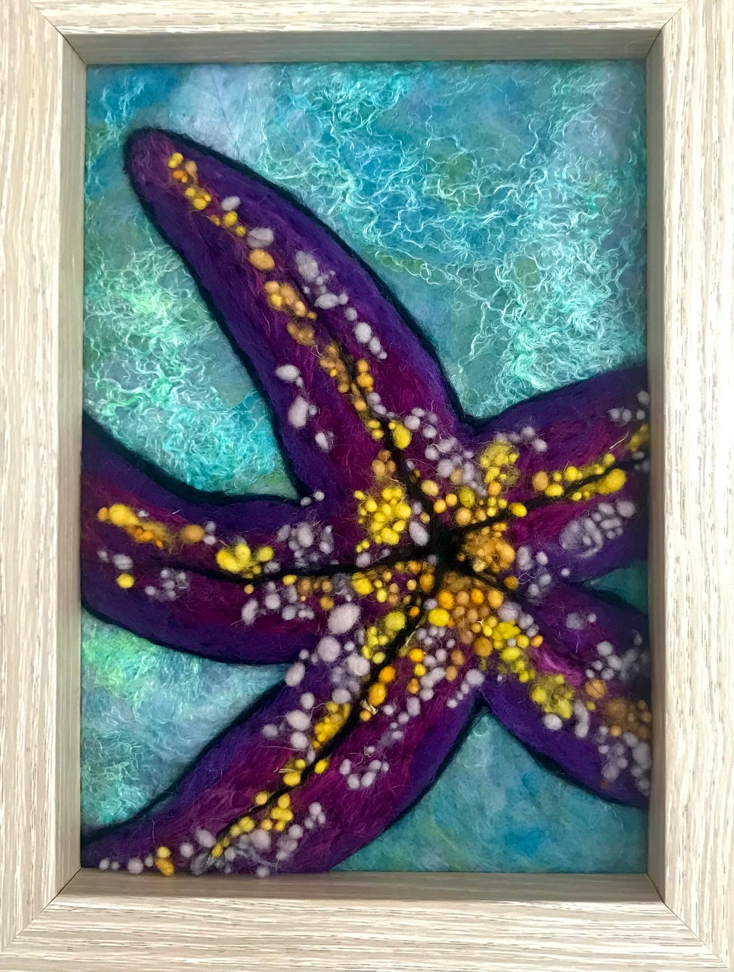 Purple Starfish – felted fibre art framed piece by Gail Heinze