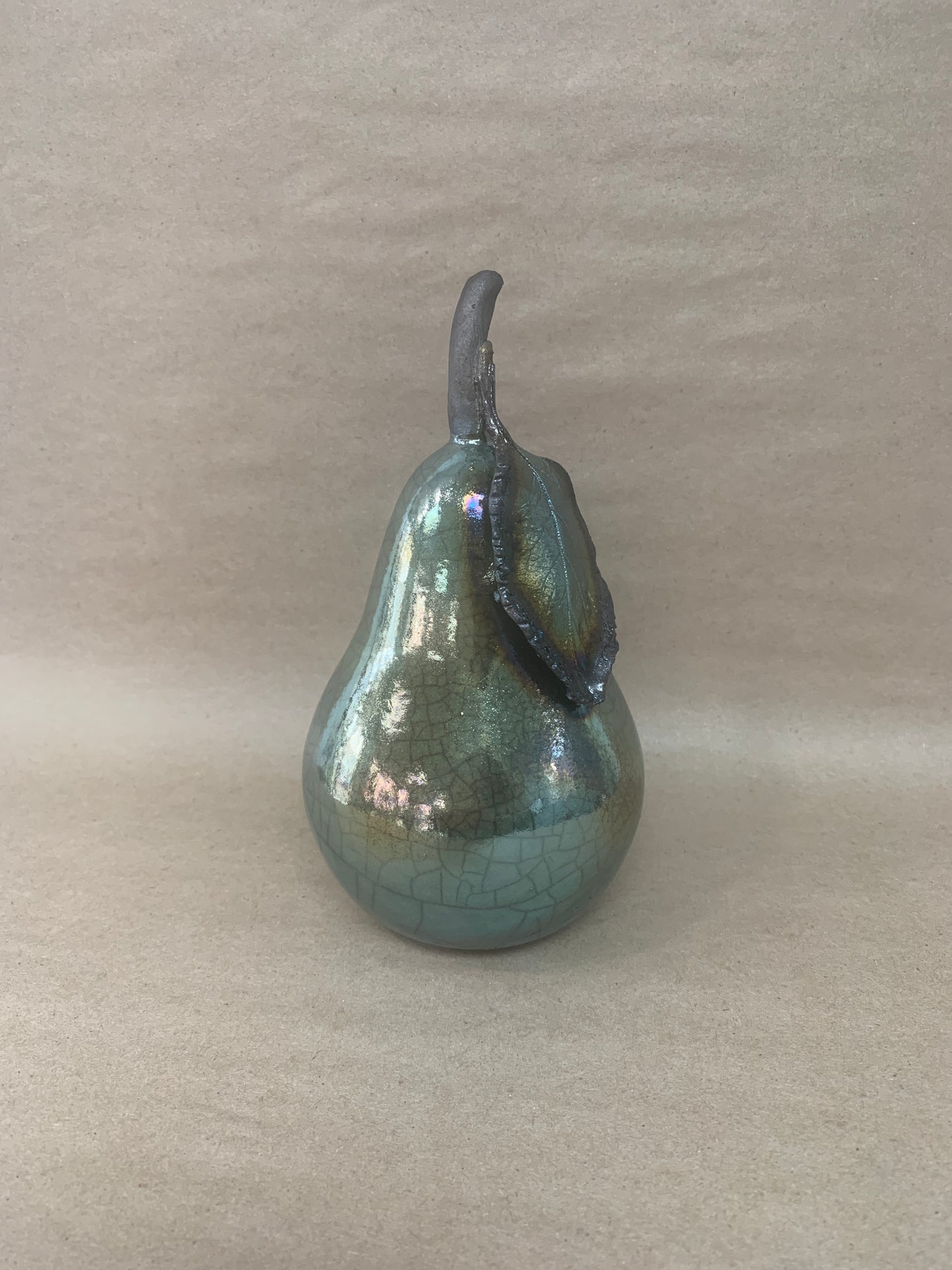 Raku fired Curvaceous Crackle Pear (6 1/4")