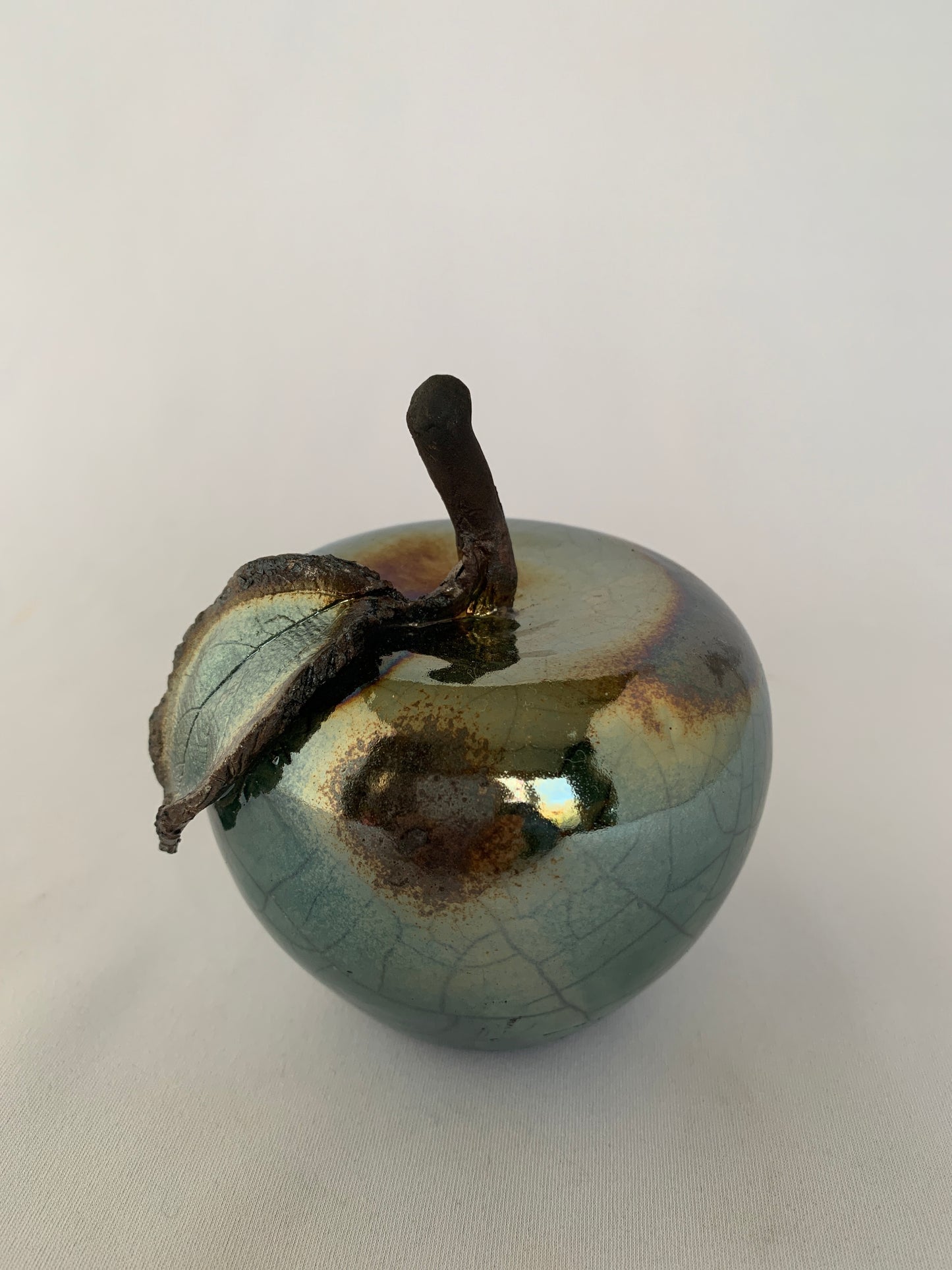 Raku fired Turquoise Crackle Apple