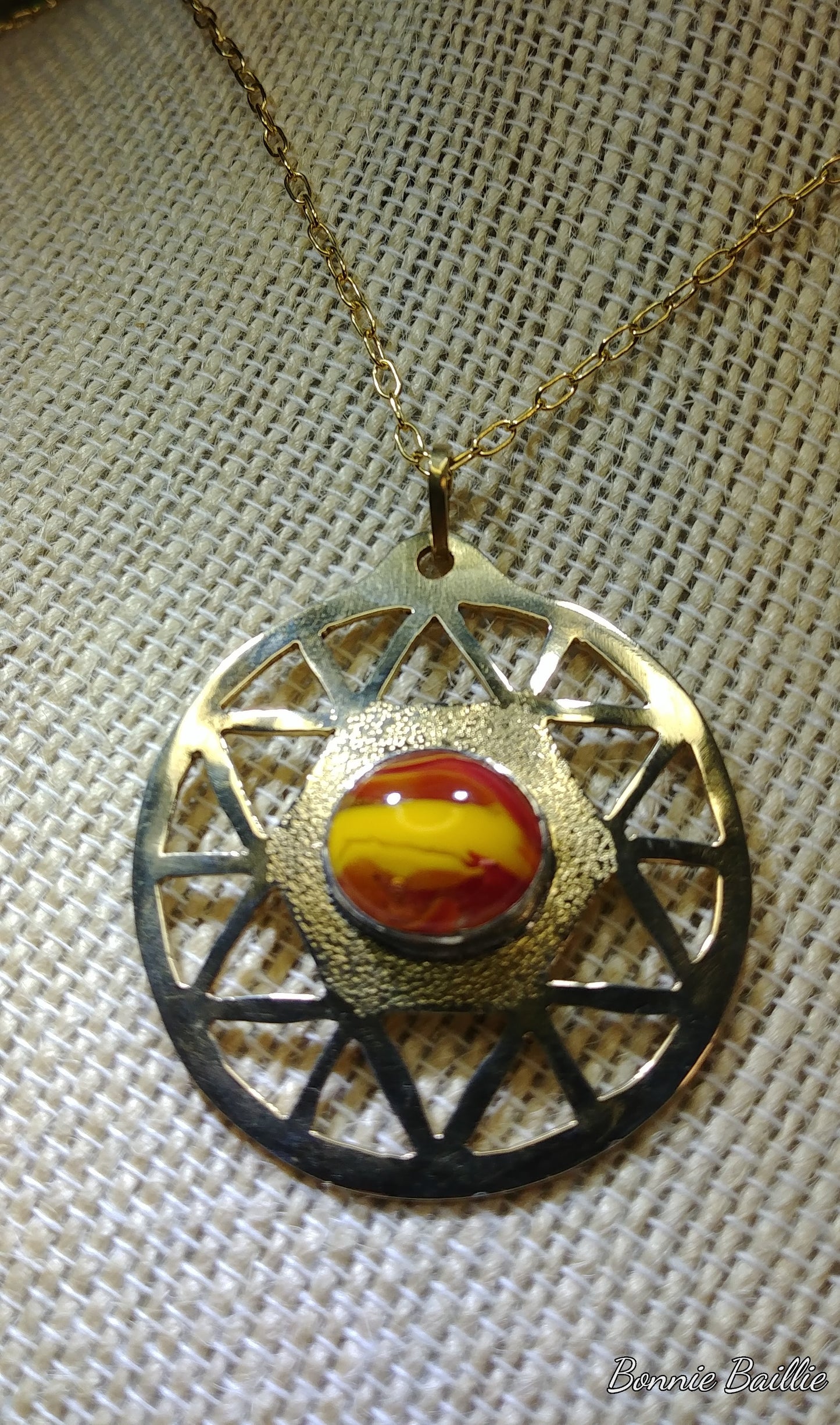 Textured brass Medallion Necklace