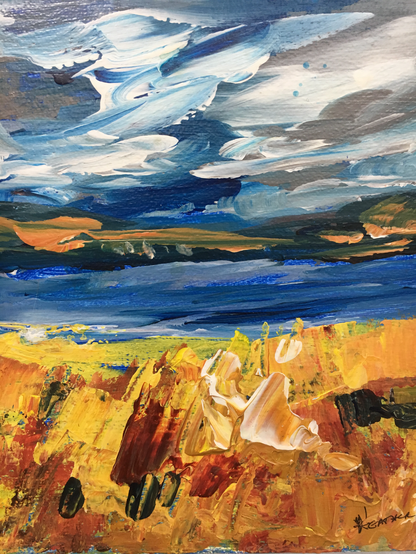 Orange with Blue (10" x 10")