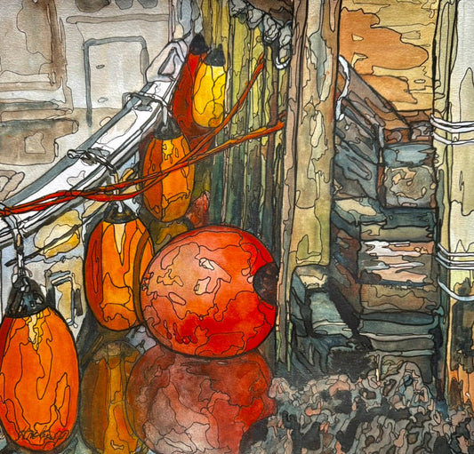 Safe at the Quay by Hélène Martin – mixed water mediums, 11x11.5 inches