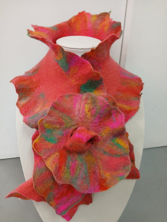 Scarf- Flower pink  multi