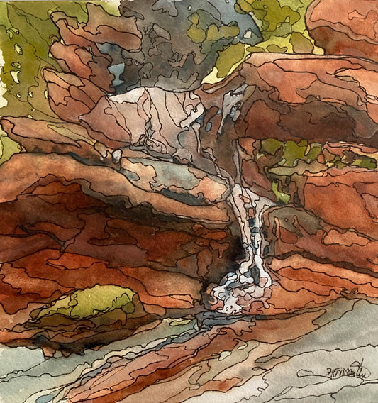 Small waterfall, West Advocate, Bay, NS (9"x 9”)