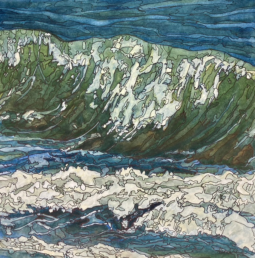 Wave III by Hélène Martin – mixed water mediums, 17x17 inches, framed