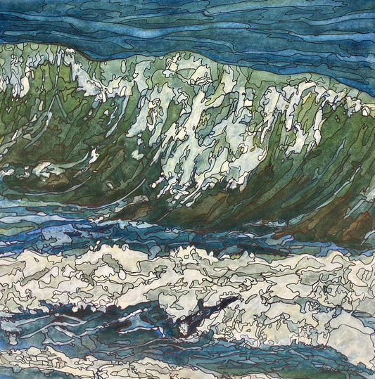 Wave III by Hélène Martin – mixed water mediums, 17x17 inches, framed