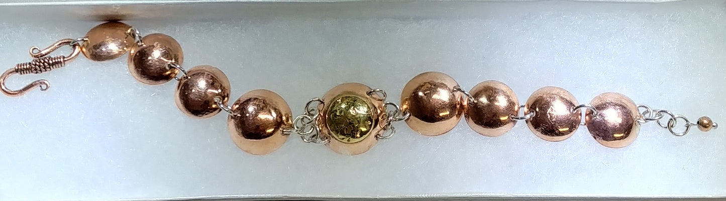 Domed Copper and Brass Bracelet