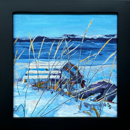Forgotten Trap Beneath Winter’s Veil (6” x 6”)