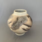 Wide Shouldered Horsehair & Feathers Raku Vase