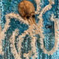 Tentacles - needle-felted octopus fibre art wall hanging by Gail Heinze, 13x7 inches plus fringe, hung from NS driftwood