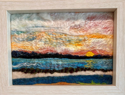 Barrachois – wet-felt fibre art by Gail Heinze, 4" x 6", framed