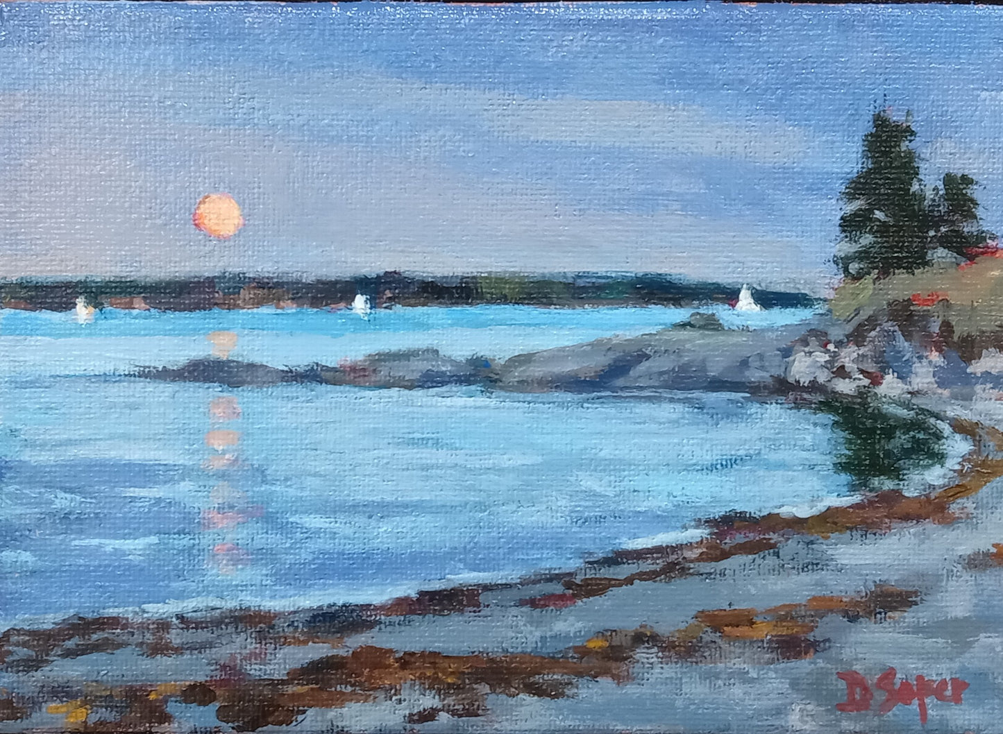 September Moon at Black Rock Beach (5" x 7")