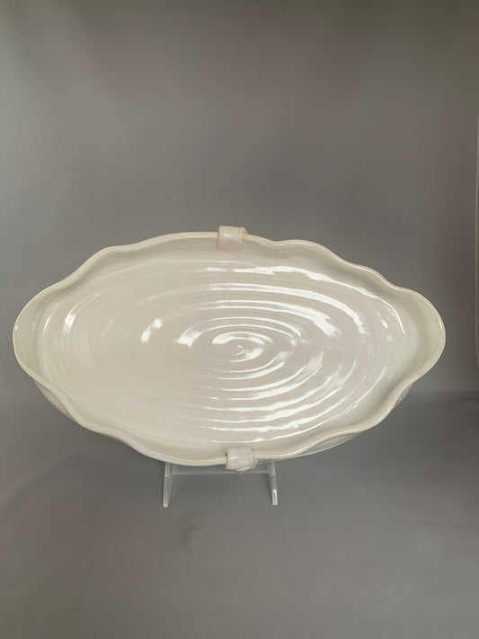 Cloud Platter/Serving Dish - Chun White, Thrown and Altered 16"L x 9"W x 2"h