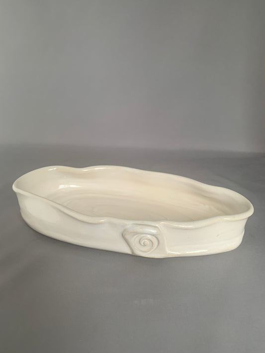 Cloud Platter/Serving Dish - Chun White, Thrown and Altered 11"L x 6"W x 1¾"h