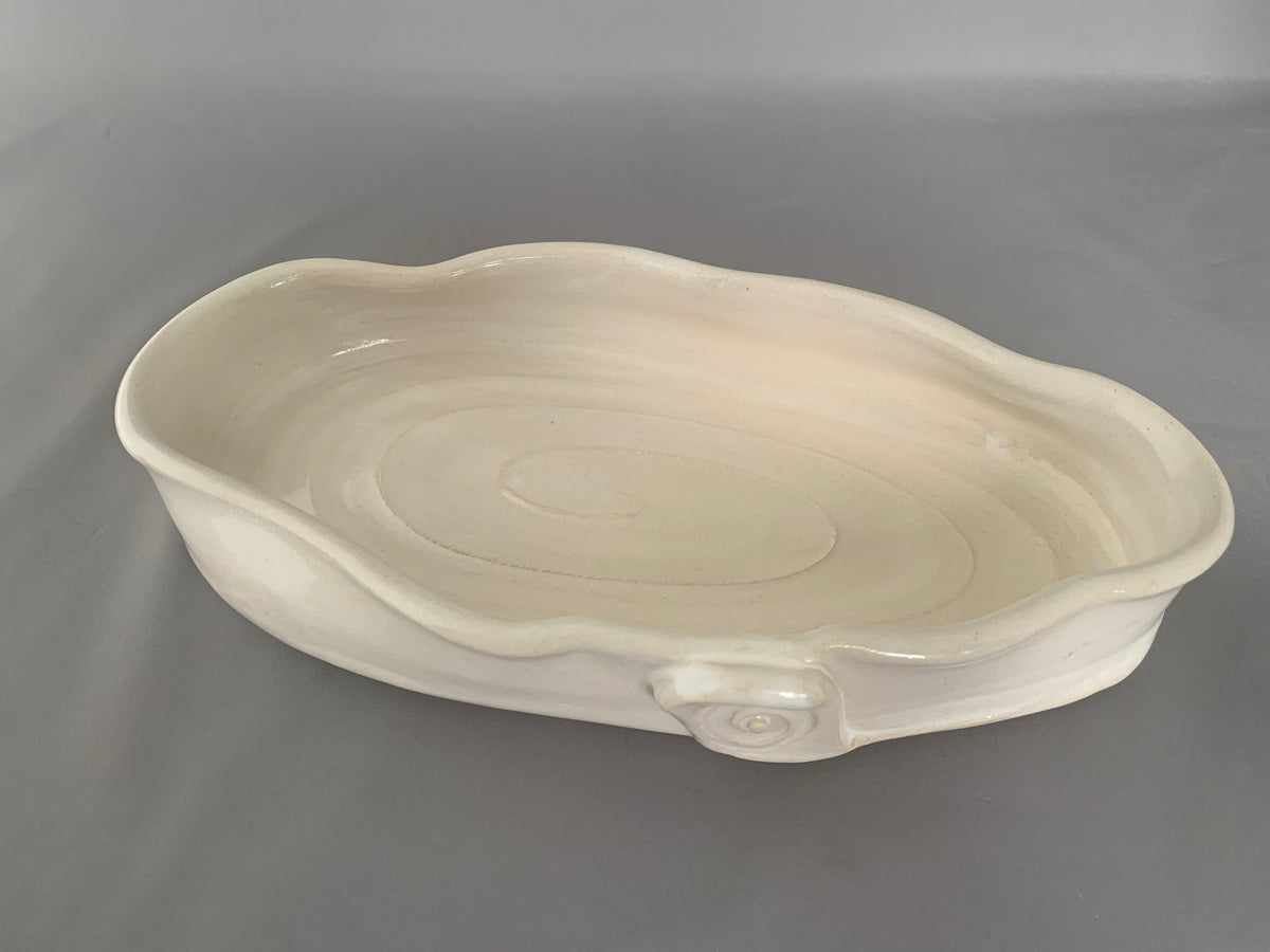 Cloud Platter/Serving Dish - Chun White, Thrown and Altered 11"L x 6"W x 1¾"h