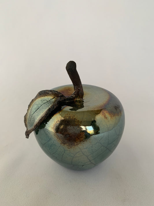 Raku fired Turquoise Crackle Apple