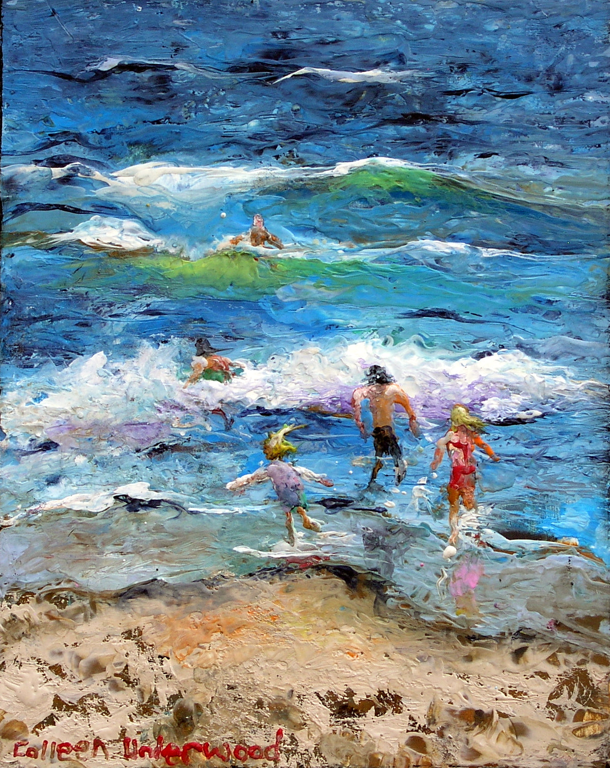 Joyride With the Waves by Colleen Underwood - Encaustics & Oil, 8" x 10"