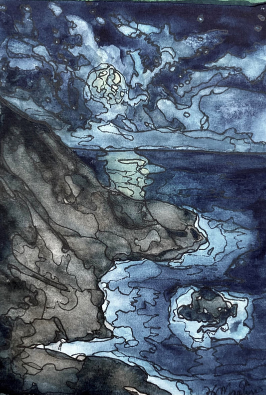 Moon Setting on Duncan's cove, NS (6" x 8")