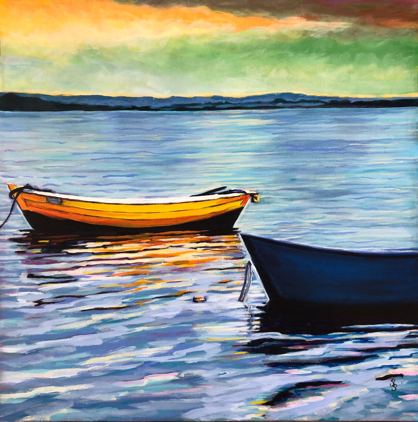 Tranquil Boats Under a Painted Sky (24 X 24)