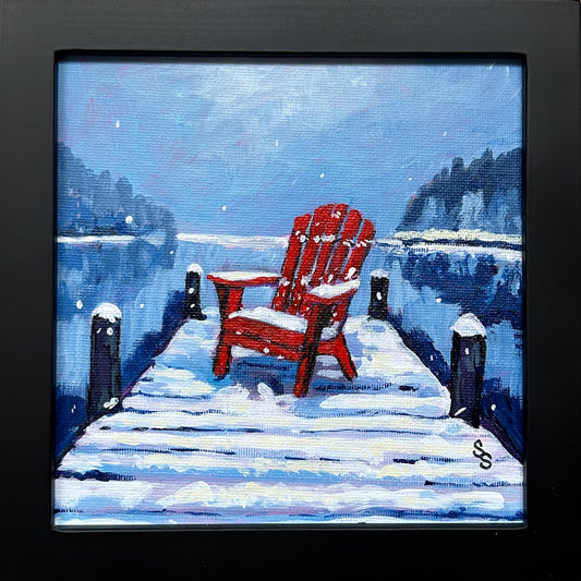 Scarlet Solace Amidst Frosted Silence (6” x 6”)