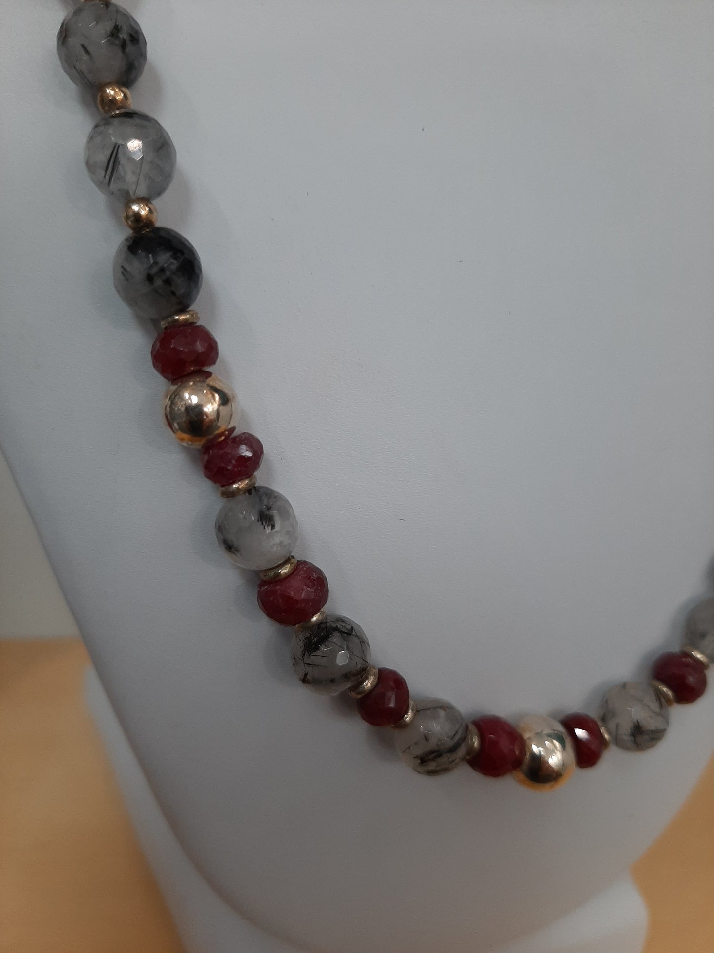 Black Tourmaline Quartz Red Sapphire Necklace