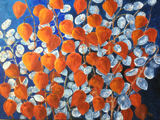 Chinese Lanterns and Money Plant (18" x 24")