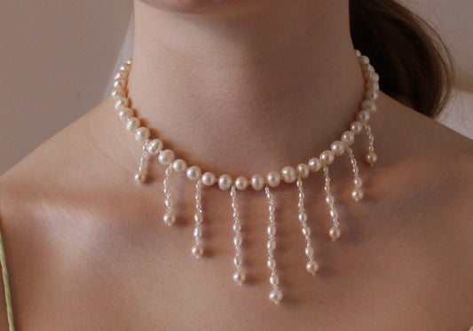 Pearl Choker with Beaded Drops