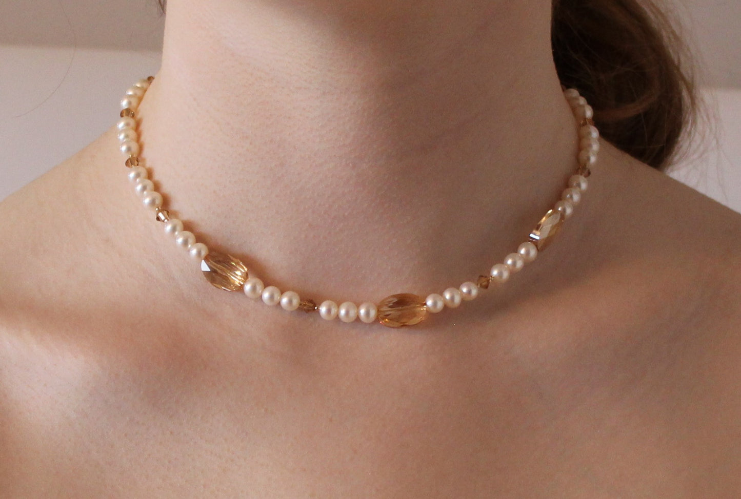 Pearl and Gold Swarovski Crystal Choker