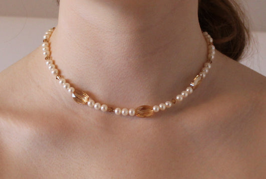 Pearl and Gold Swarovski Crystal Choker