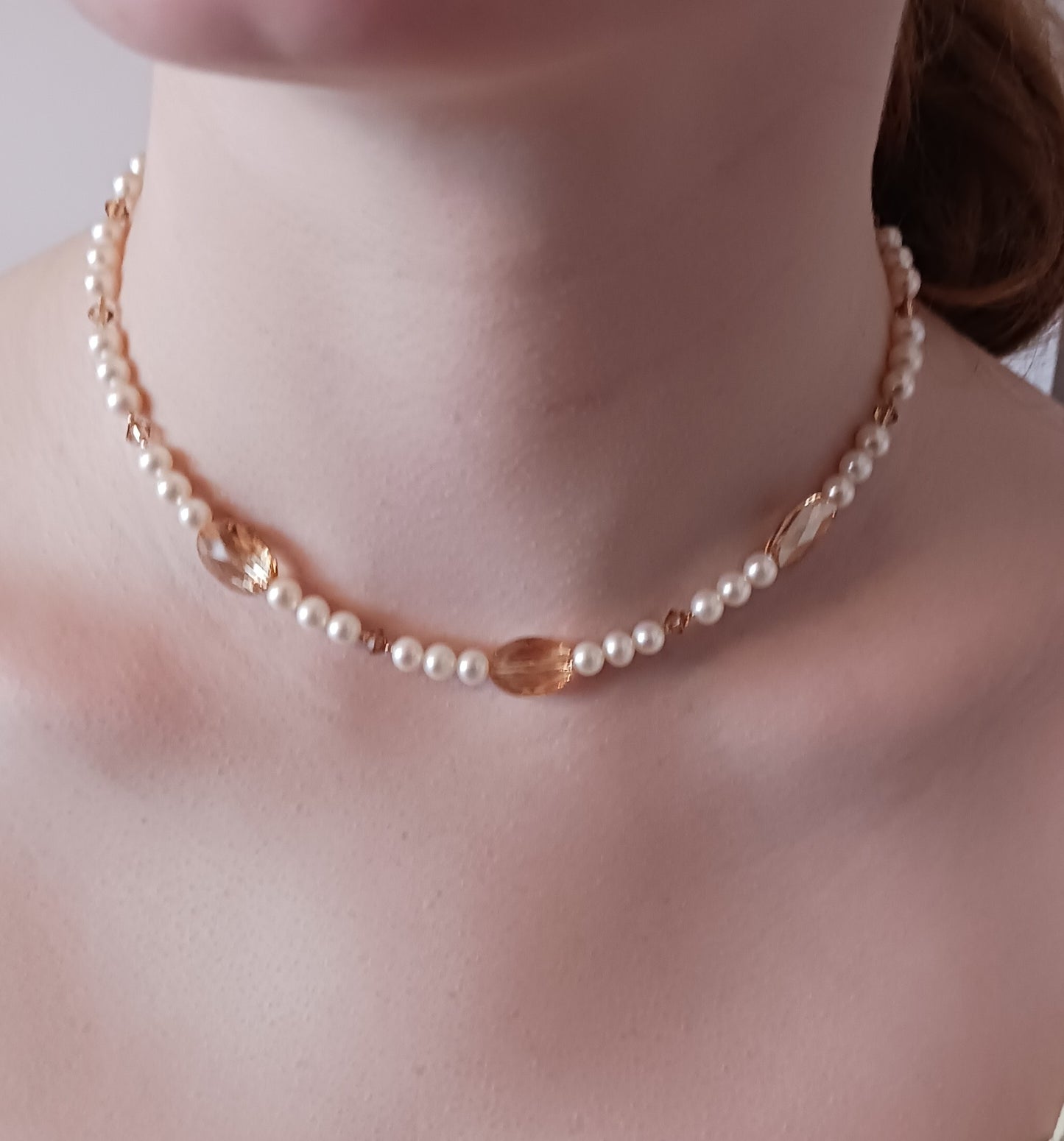 Pearl and Gold Swarovski Crystal Choker