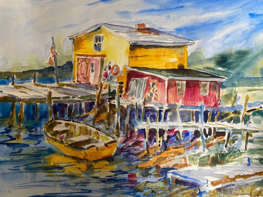The old stage and Boat (22" x 15")